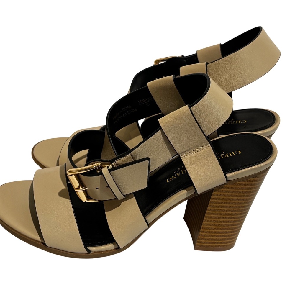 Christian Siriano Womens Beige Tan Block Heels Sandals‎ Sz 8 capsule Srap classy